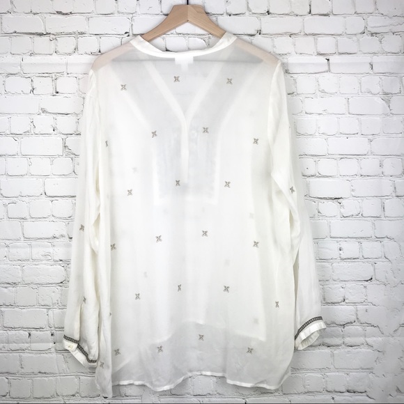 J.Jill Embroidered Sheer Tunic White Embellished - Picture 5 of 6